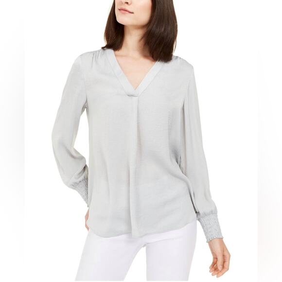 Alfani Tops - Alfani Womens Smocked V -Neck Pullover Top silver size small